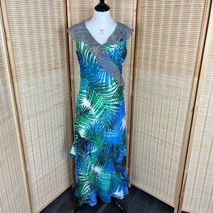 Calvin Klein Tropical Palm Maxi Ruffle Dress